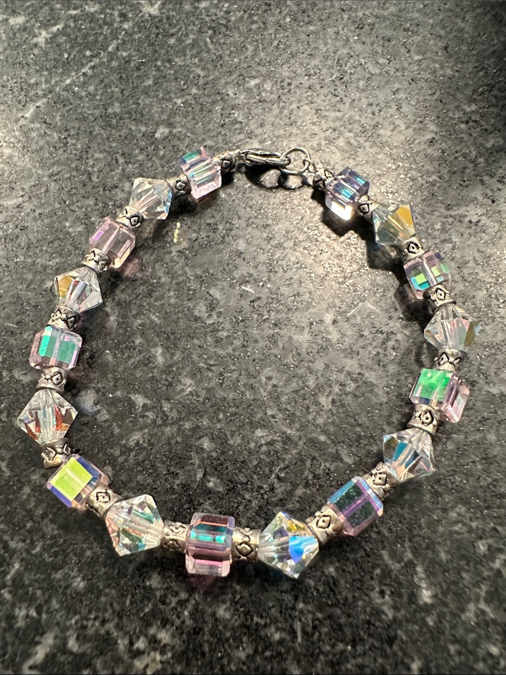 Iridescent Crystal Cube & Bicone Bracelet in Multicolor